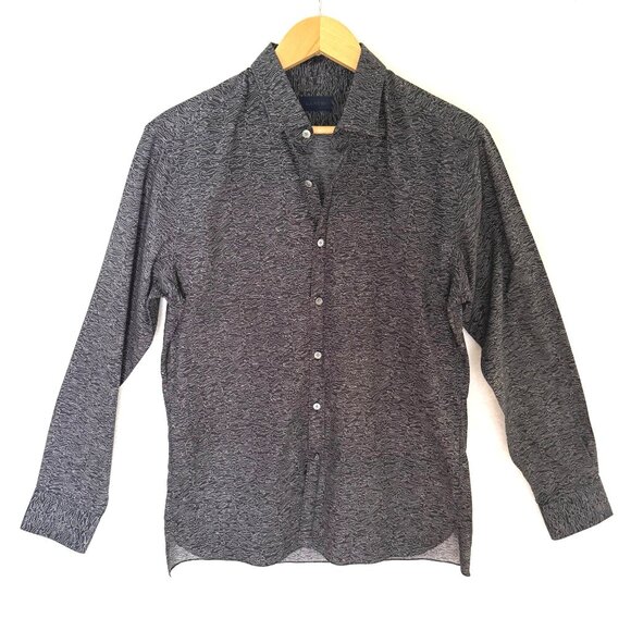 size 43/17 Lanvin Mens Long Sleeve Button-Up Shirt Abstract Pattern Black & Whit - Picture 1 of 7